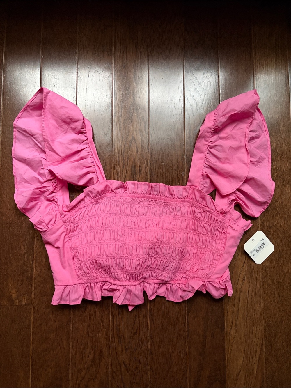 ALTAR'D STATE PINK SMOCKED RUFFLE TIE BACK CROP TOP NWT - sz Small